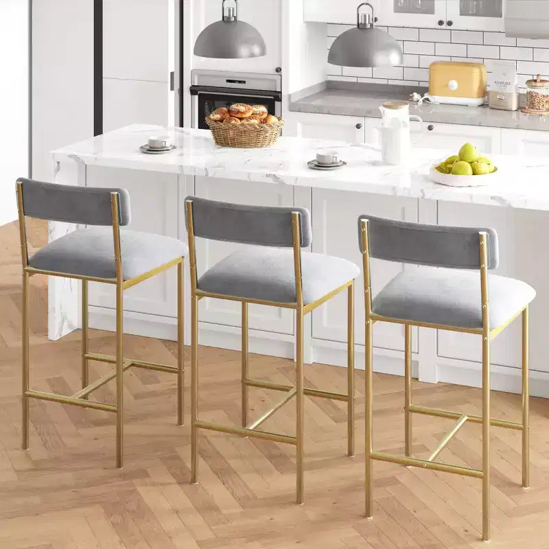 Tabourets de Bar Lot de 2, Tabourets de Bar de Cuisine avec Repose-Pieds, Chaises de Bar Rembourrées de 65 cm avec Dossier, 2 Tabourets de Bar Hauteur Comptoir pour Bar de Comptoir