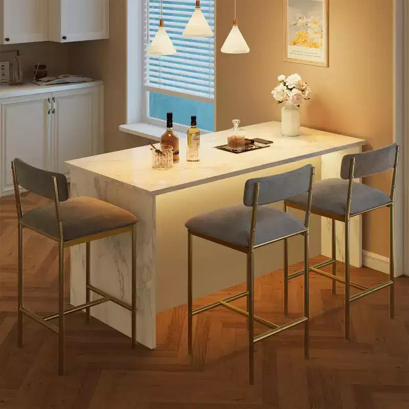Tabourets de Bar Lot de 2, Tabourets de Bar de Cuisine avec Repose-Pieds, Chaises de Bar Rembourrées de 65 cm avec Dossier, 2 Tabourets de Bar Hauteur Comptoir pour Bar de Comptoir