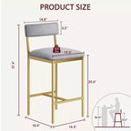 Tabourets de Bar Lot de 2, Tabourets de Bar de Cuisine avec Repose-Pieds, Chaises de Bar Rembourrées de 65 cm avec Dossier, 2 Tabourets de Bar Hauteur Comptoir pour Bar de Comptoir