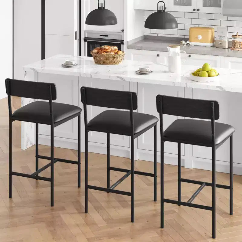Tabourets de Bar Lot de 2, Tabourets de Bar de Cuisine avec Repose-Pieds, Chaises de Bar Rembourrées de 65 cm avec Dossier, 2 Tabourets de Bar Hauteur Comptoir pour Bar de Comptoir