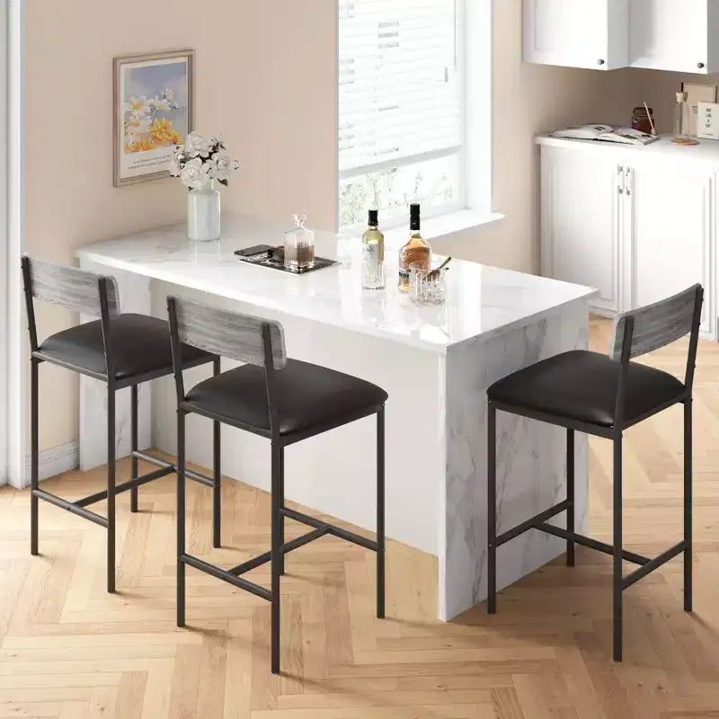Tabourets de Bar Lot de 2, Tabourets de Bar de Cuisine avec Repose-Pieds, Chaises de Bar Rembourrées de 65 cm avec Dossier, 2 Tabourets de Bar Hauteur Comptoir pour Bar de Comptoir