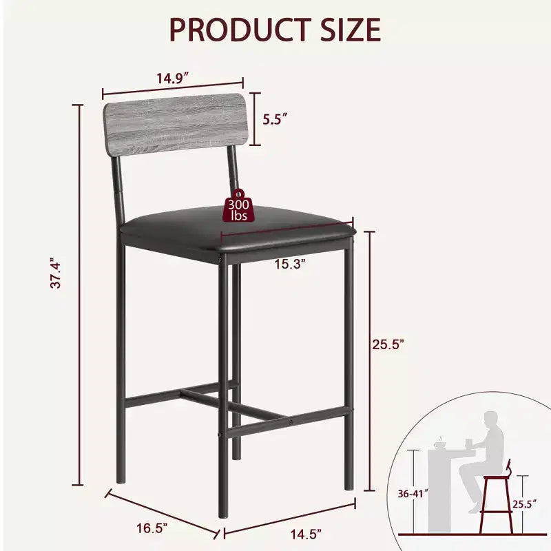 Tabourets de Bar Lot de 2, Tabourets de Bar de Cuisine avec Repose-Pieds, Chaises de Bar Rembourrées de 65 cm avec Dossier, 2 Tabourets de Bar Hauteur Comptoir pour Bar de Comptoir