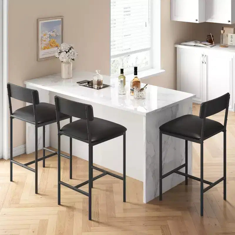 Tabourets de Bar Lot de 2, Tabourets de Bar de Cuisine avec Repose-Pieds, Chaises de Bar Rembourrées de 65 cm avec Dossier, 2 Tabourets de Bar Hauteur Comptoir pour Bar de Comptoir