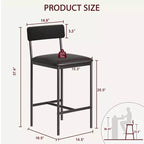 Tabourets de Bar Lot de 2, Tabourets de Bar de Cuisine avec Repose-Pieds, Chaises de Bar Rembourrées de 65 cm avec Dossier, 2 Tabourets de Bar Hauteur Comptoir pour Bar de Comptoir