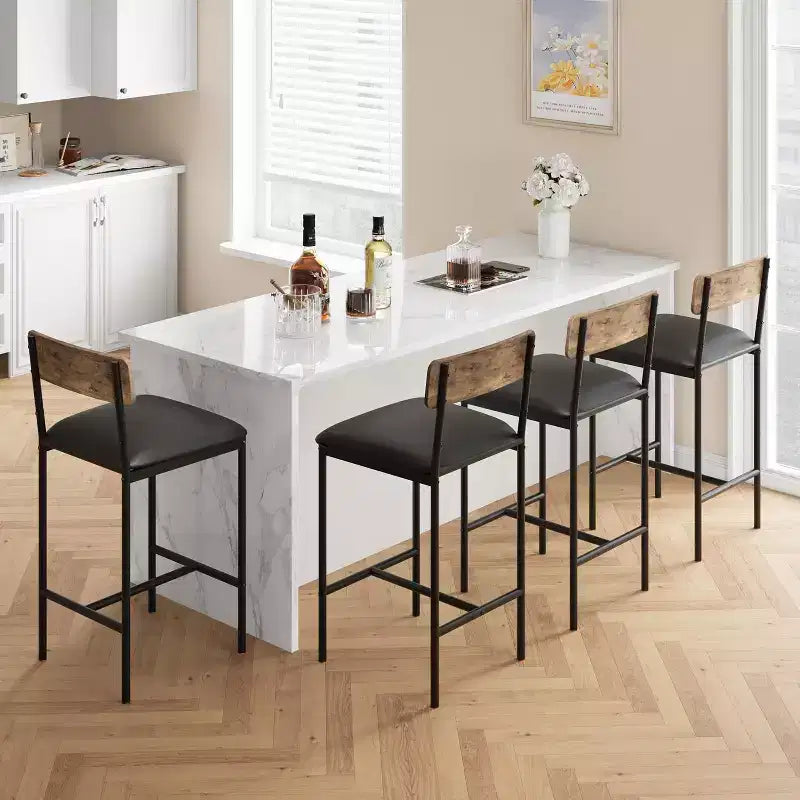 Tabourets de Bar Lot de 2, Tabourets de Bar de Cuisine avec Repose-Pieds, Chaises de Bar Rembourrées de 65 cm avec Dossier, 2 Tabourets de Bar Hauteur Comptoir pour Bar de Comptoir