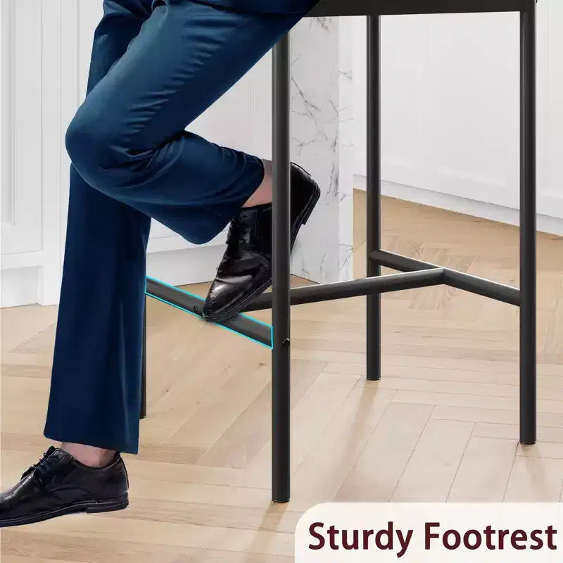 Tabourets de Bar Lot de 2, Tabourets de Bar de Cuisine avec Repose-Pieds, Chaises de Bar Rembourrées de 65 cm avec Dossier, 2 Tabourets de Bar Hauteur Comptoir pour Bar de Comptoir
