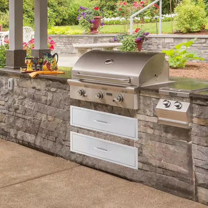 Tiroir de cuisine d'extérieur Acekool 30 L x 23 H x 10 P, commode encastrable à 2 tiroirs en acier inoxydable pour îlot de barbecue, station de grillades de patio, argent