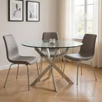 Table de salle à manger HomeRoots 48 avec plateau rond en verre transparent et piétement en métal argenté croisé