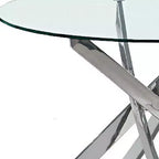 Table de salle à manger HomeRoots 48 avec plateau rond en verre transparent et piétement en métal argenté croisé