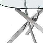 Table de salle à manger HomeRoots 48 avec plateau rond en verre transparent et piétement en métal argenté croisé