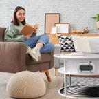 Table basse avec plateau relevable et rangement caché, table centrale ronde pour salon