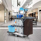 Chariot de Conciergerie Commercial, Chariot d'Entretien 3 Étagères avec Armoires de Rangement et Sac à Linge