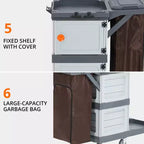 Chariot de Conciergerie Commercial, Chariot d'Entretien 3 Étagères avec Armoires de Rangement et Sac à Linge