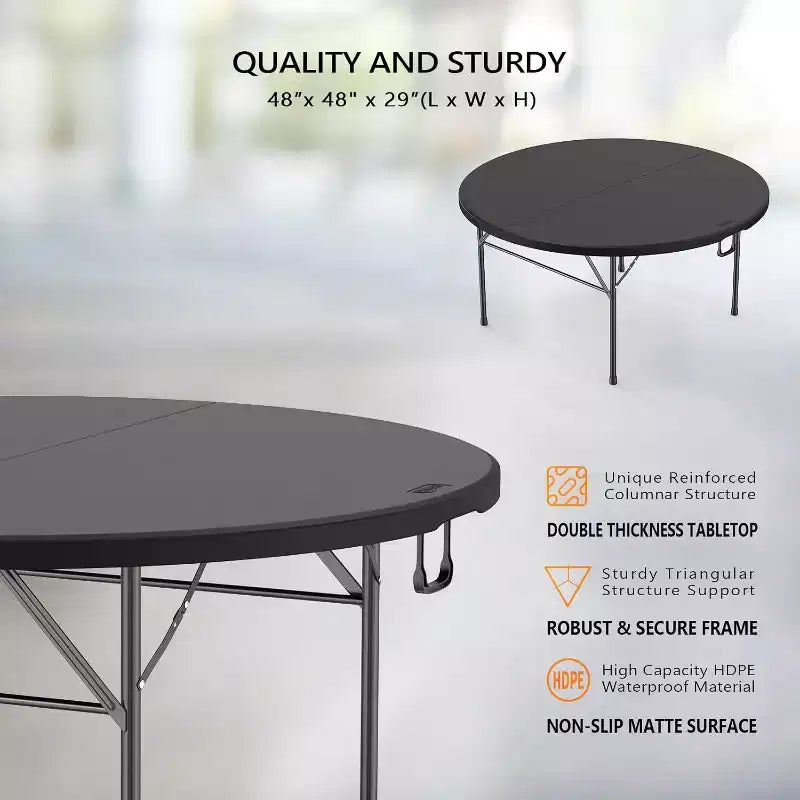Table commerciale pliante ronde noire VINGLI 5 FT, table de jeu de cartes en plastique portable de 60 pouces pour cuisine, fête, mariage, événement, 1 pièce