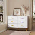 Commode à 6 tiroirs, commode de chambre en bois moderne avec tiroirs de rangement, meuble TV de style ferme pour salon, chambre, couloir, blanc