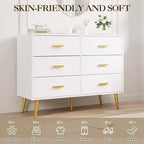 Commode à 6 tiroirs, commode de chambre en bois moderne avec tiroirs de rangement, meuble TV de style ferme pour salon, chambre, couloir, blanc