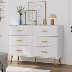 Commode à 6 tiroirs, commode de chambre en bois moderne avec tiroirs de rangement, meuble TV de style ferme pour salon, chambre, couloir, blanc