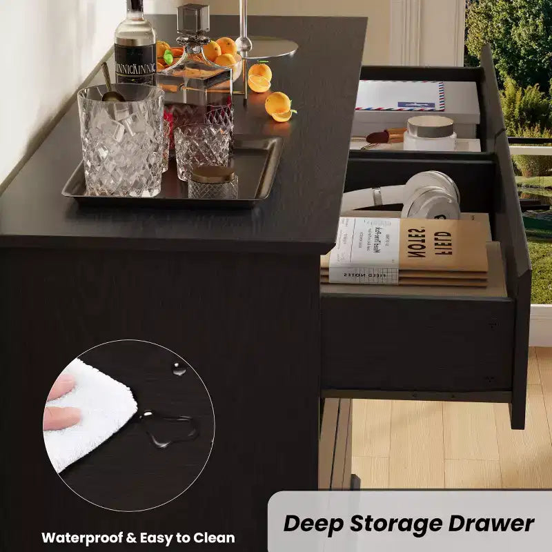 Commode à 8 tiroirs pour chambre à coucher, commode avec tiroirs profonds, grande commode double pour placard avec plateau large, commode horizontale en bois