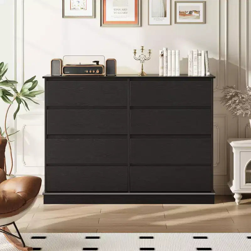 Commode à 8 tiroirs pour chambre à coucher, commode avec tiroirs profonds, grande commode double pour placard avec plateau large, commode horizontale en bois