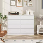 Commode à 8 tiroirs pour chambre à coucher, commode avec tiroirs profonds, grande commode double pour placard avec plateau large, commode horizontale en bois