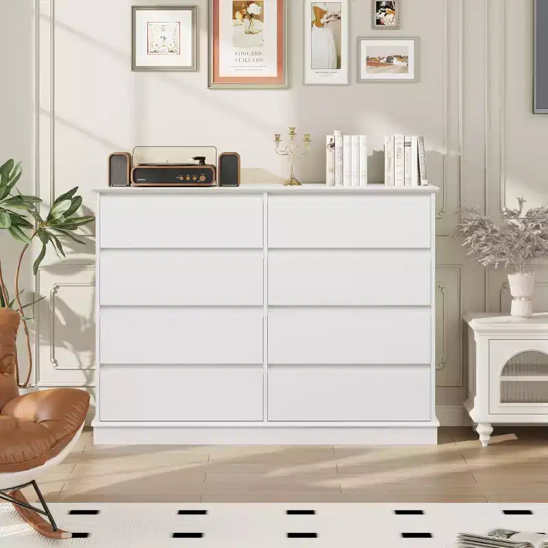 Commode à 8 tiroirs pour chambre à coucher, commode avec tiroirs profonds, grande commode double pour placard avec plateau large, commode horizontale en bois