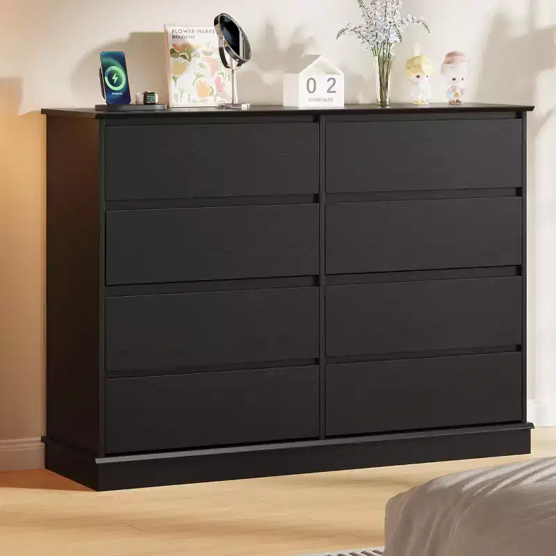 Commode à 8 tiroirs pour chambre à coucher, commode avec tiroirs profonds, grande commode double pour placard avec plateau large, commode horizontale en bois