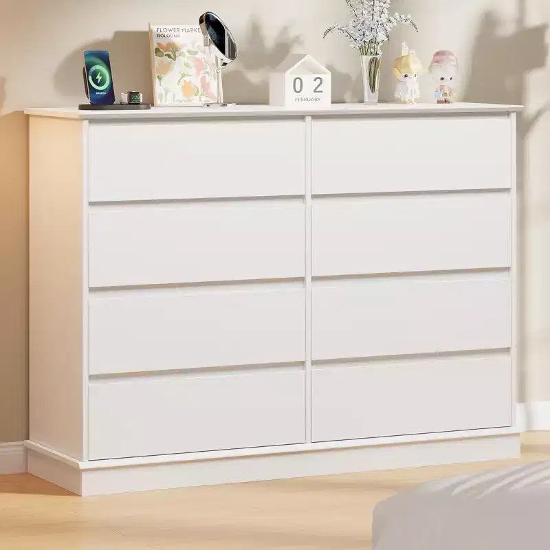 Commode à 8 tiroirs pour chambre à coucher, commode avec tiroirs profonds, grande commode double pour placard avec plateau large, commode horizontale en bois