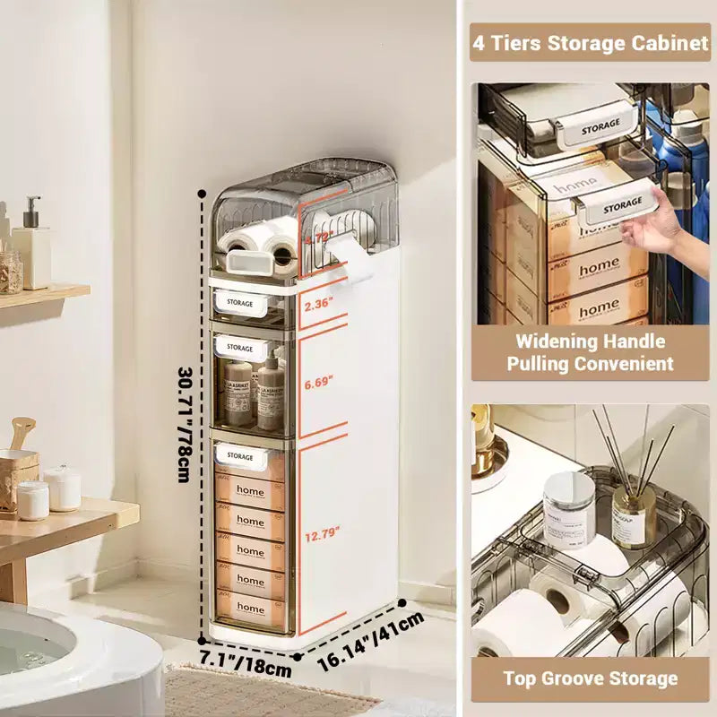 Meuble de rangement de salle de bain fin à 3 niveaux, Armoire à papier toilette verticale peu encombrante, Organisateur de salle de bain sur pied, Meuble de rangement pour petits espaces
