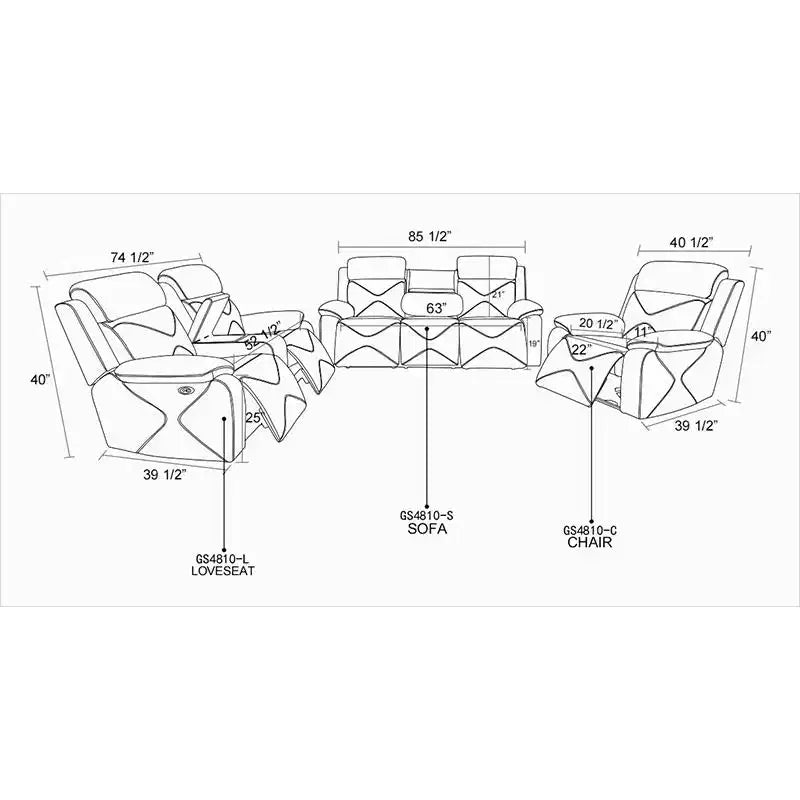 Canapé inclinable MAYEERTY, fauteuil inclinable 3 places en cuir respirant avec table basse réversible pour salon, noir