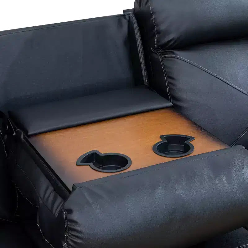 Canapé inclinable MAYEERTY, fauteuil inclinable 3 places en cuir respirant avec table basse réversible pour salon, noir