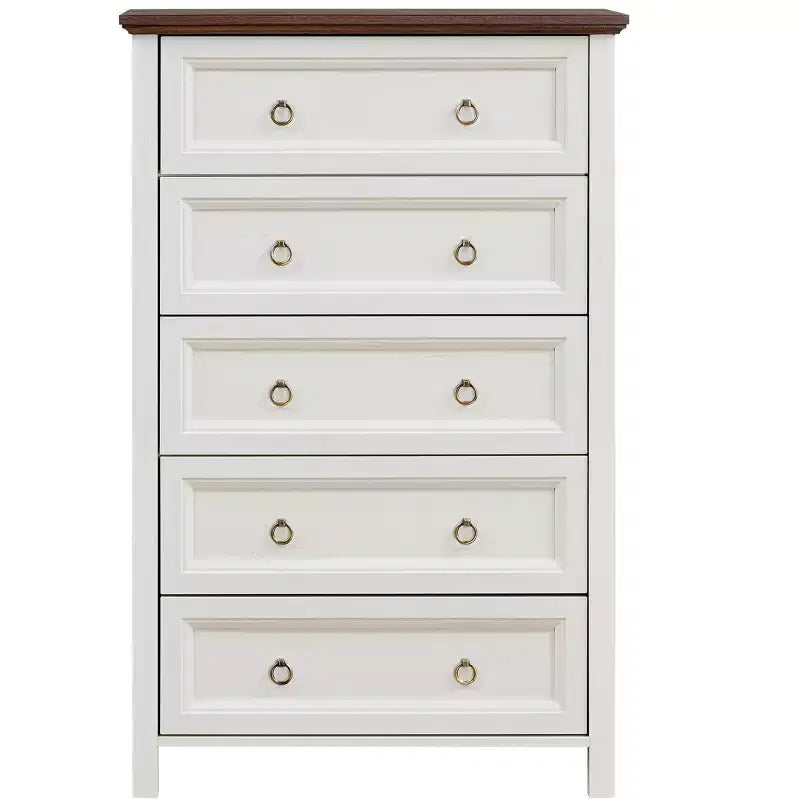 Commode Console de Style Ferme Okak avec Tiroirs, Commode de Chambre à Coucher, Commode en Bois avec Poignée Anneau Rétro