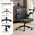 VINGLI Chaise Criss-Cross avec accoudoirs relevables réglables, chaise à pieds croisés avec roulettes, chaise de bureau extra large, cuir PU, vert foncé