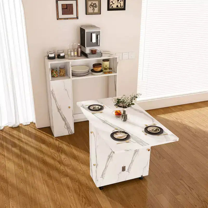 Table Pliante Multifonctionnelle Okak 37.4IN avec Rangement pour 4 Personnes, Table à Manger avec Roues, Table de Cuisine pour Salle à Manger, Salon