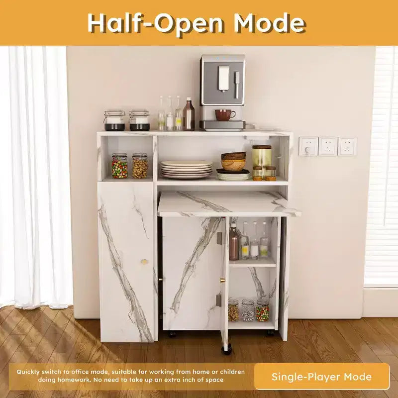 Table Pliante Multifonctionnelle Okak 37.4IN avec Rangement pour 4 Personnes, Table à Manger avec Roues, Table de Cuisine pour Salle à Manger, Salon