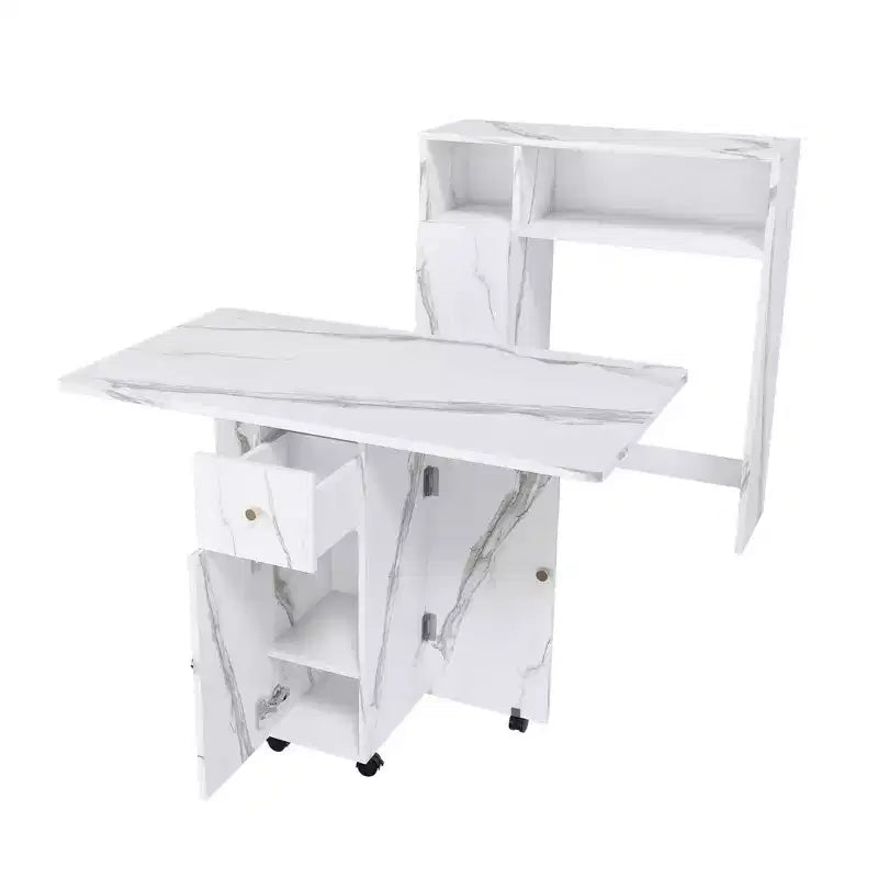 Table Pliante Multifonctionnelle Okak 37.4IN avec Rangement pour 4 Personnes, Table à Manger avec Roues, Table de Cuisine pour Salle à Manger, Salon