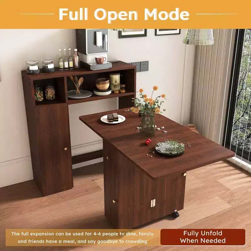 Table Pliante Multifonctionnelle Okak 37.4IN avec Rangement pour 4 Personnes, Table à Manger avec Roues, Table de Cuisine pour Salle à Manger, Salon