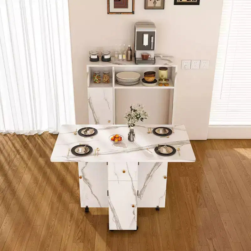 Table Pliante Multifonctionnelle Okak 37.4IN avec Rangement pour 4 Personnes, Table à Manger avec Roues, Table de Cuisine pour Salle à Manger, Salon