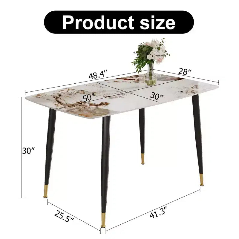 Okak Table à manger rectangulaire moderne 50IN, table de cuisine avec plateau en pierre frittée, table à manger pour salon, cuisine, blanc