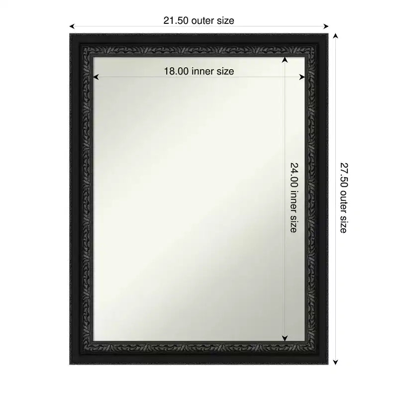 Miroir mural de salle de bain Amanti Art Downton noir, encadré de bois, sans biseau
