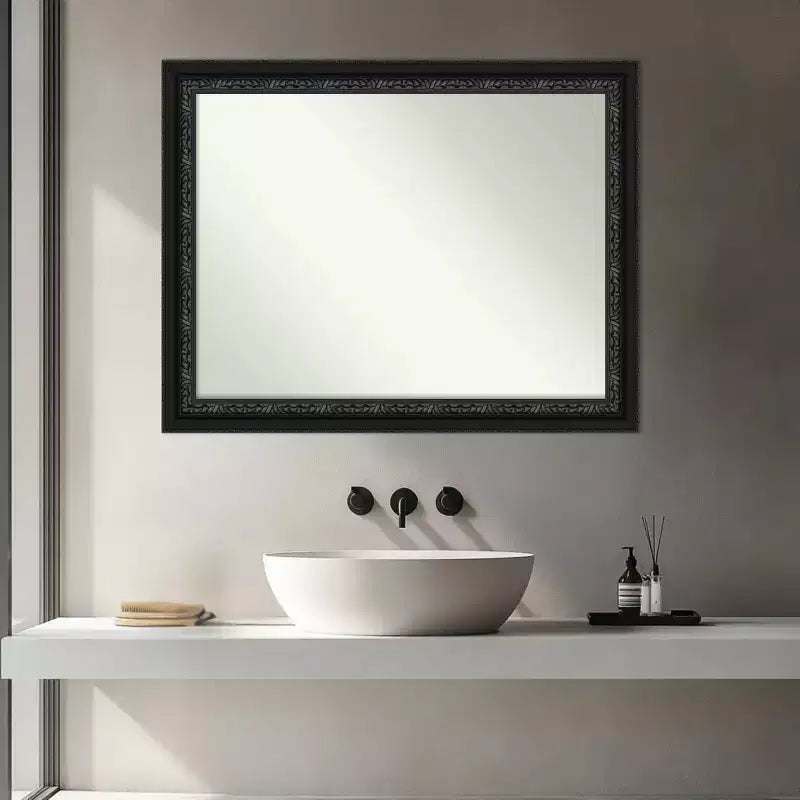 Miroir mural de salle de bain Amanti Art Downton noir, encadré de bois, sans biseau