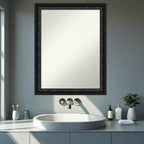 Miroir mural de salle de bain Amanti Art Downton noir, encadré de bois, sans biseau