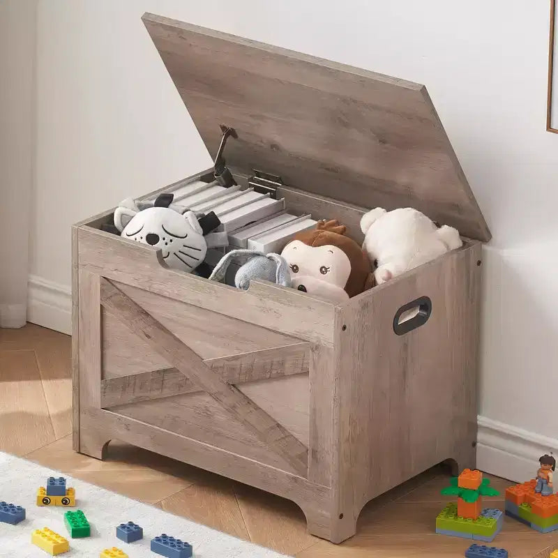 Banc de rangement avec couvercle relevable, Coffre de rangement en bois pour entrée et chambre à coucher