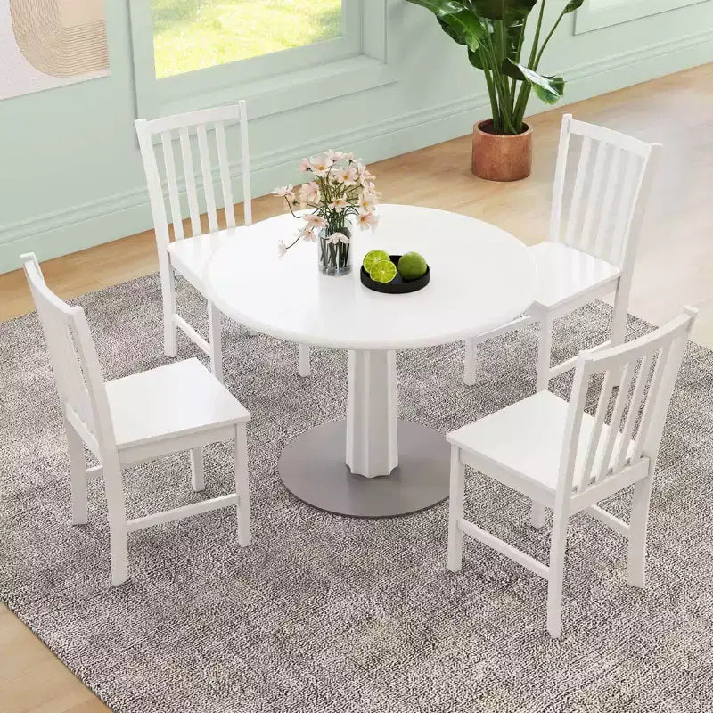 Lot de 4 chaises de salle à manger rustiques Costway avec dossier inclinable à lattes, assise large, pieds en bois d'hévéa, Noir/Blanc