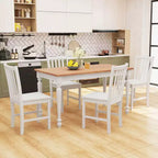 Lot de 4 chaises de salle à manger rustiques Costway avec dossier inclinable à lattes, assise large, pieds en bois d'hévéa, Noir/Blanc