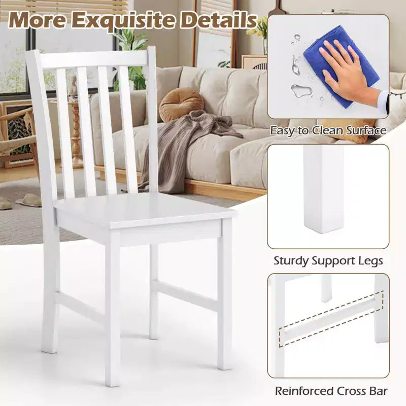 Lot de 4 chaises de salle à manger rustiques Costway avec dossier inclinable à lattes, assise large, pieds en bois d'hévéa, Noir/Blanc