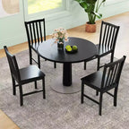 Lot de 4 chaises de salle à manger rustiques Costway avec dossier inclinable à lattes, assise large, pieds en bois d'hévéa, Noir/Blanc
