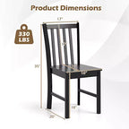 Lot de 4 chaises de salle à manger rustiques Costway avec dossier inclinable à lattes, assise large, pieds en bois d'hévéa, Noir/Blanc