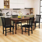 Lot de 4 chaises de salle à manger rustiques Costway avec dossier inclinable à lattes, assise large, pieds en bois d'hévéa, Noir/Blanc