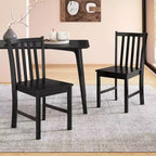 Lot de 4 chaises de salle à manger rustiques Costway avec dossier inclinable à lattes, assise large, pieds en bois d'hévéa, Noir/Blanc