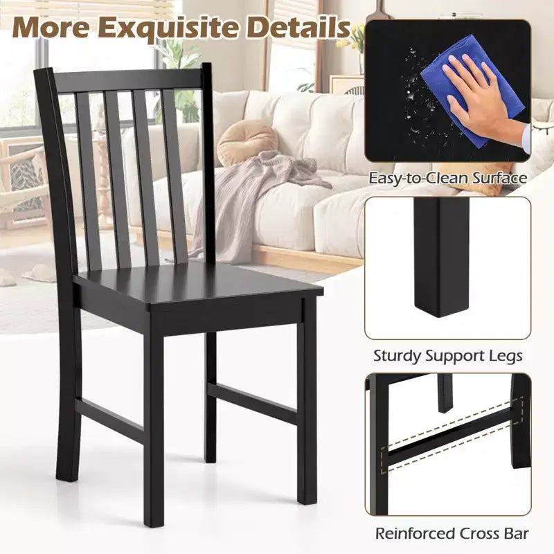 Lot de 4 chaises de salle à manger rustiques Costway avec dossier inclinable à lattes, assise large, pieds en bois d'hévéa, Noir/Blanc